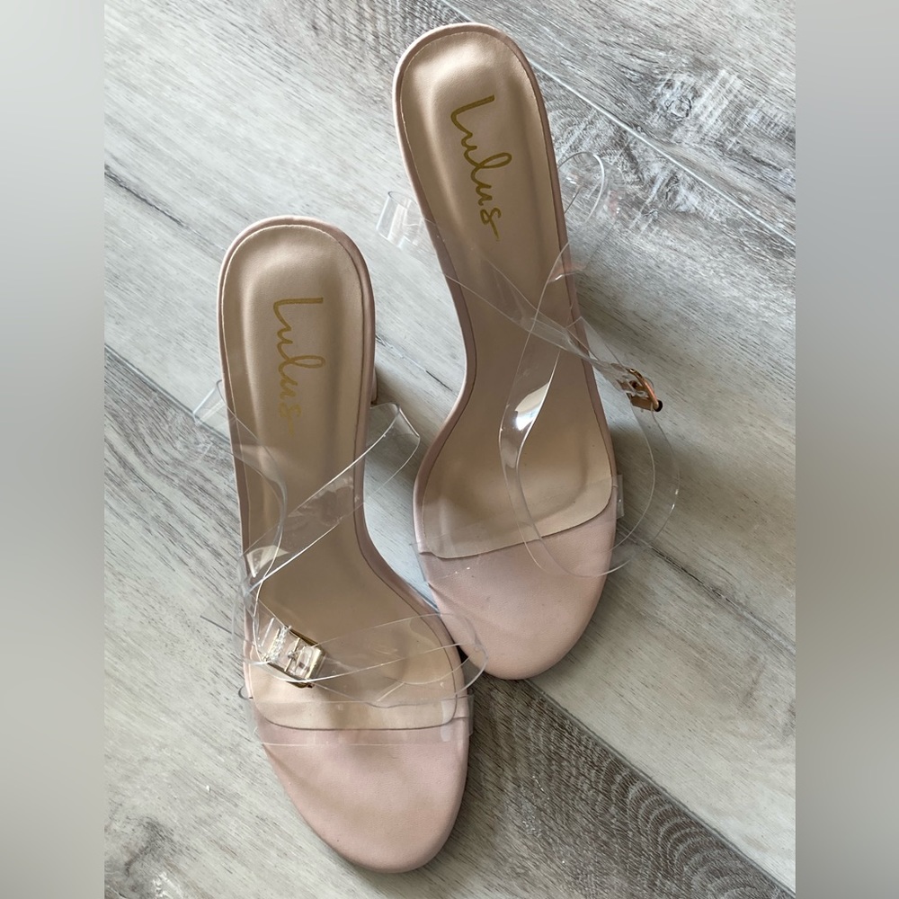 Lulu’s Sandals Transparent Strap Block Heel Shoe Formal Sexy Blush Pink Size 10 - Picture 5 of 9